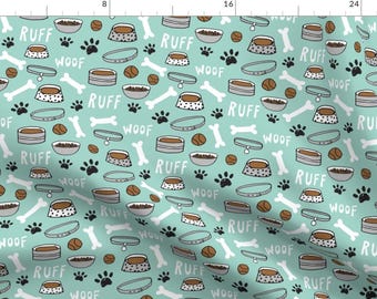 Dog Bone Fabric - Dog Bowls // Dog Accessories Bones, Dog Bone, Paw Print By Andrea Lauren - Dog Cotton Fabric By The Yard With Spoonflower