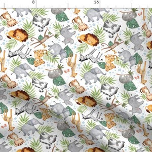 Safari Fabric - Jungle Friends Smaller by gingerlous - Baby Animals Jungle Zoo Lion Monkey Giraffe Sloth Fabric by the Yard by Spoonflower
