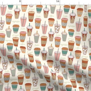 Coffee Fabric - Latte Love By Kristinnohe - Latte Frappe Expresso Coffee Cup To-Go Cotton Fabric By The Yard With Spoonflower