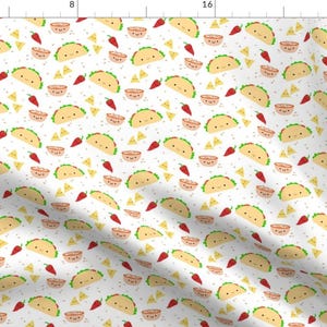 Taco Party Fabric - Taco Tuesday By Clayvision - Taco Kawaii Mexican Tex-Mex Hipster Food Cotton Fabric By The Yard With Spoonflower