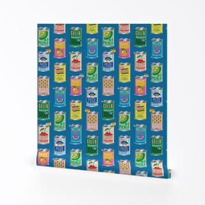 Carta da parati retrò rimovibile stacca e attacca - Frutta, cibo, mercato, tipografia, verdure - Decorazione murale - Cibo in scatola, atmosfera di pennycandy