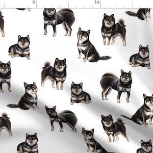 Cute Dog Fabric - Shiba Inus by achiachodesign -  Shiba Inu Hand Drawn Black Dogs Puppies Japanese Fabric by the Yard by Spoonflower