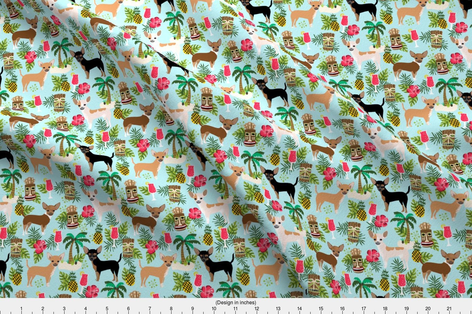 Summer Chihuahua Fabric Chihuahua Tiki Fabric Summer Etsy