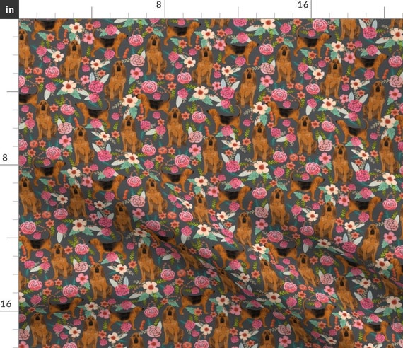 Bloodhound Fabric Bloodhound Dogs and Florals Gray by | Etsy