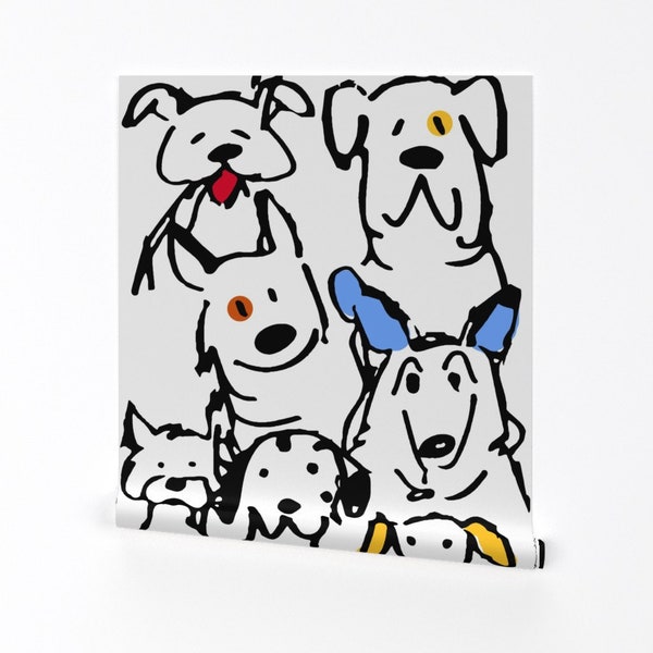 Whimsical Dog Wallpaper - Doodle Dogs by shellyturnerdesigns -  Cute Pets Fun Animals  Removable Peel and Stick Wallpaper by Spoonflower