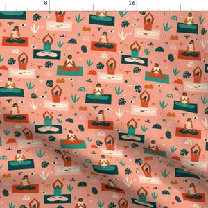Yoga Poses Pink Namaste Peaceful Fitness Fabric - Yoga In The Jungle By Tasiania - Yoga Cotton Fabric By The Yard With Spoonflower