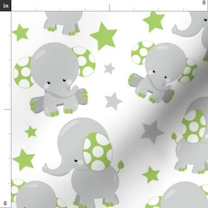 Elephant Fabric Dreamy Green Elephant By Prettygrafik Animal Baby Nursery Green White Gray Dot Cotton Fabric By The Yard With Spoonflower image 2