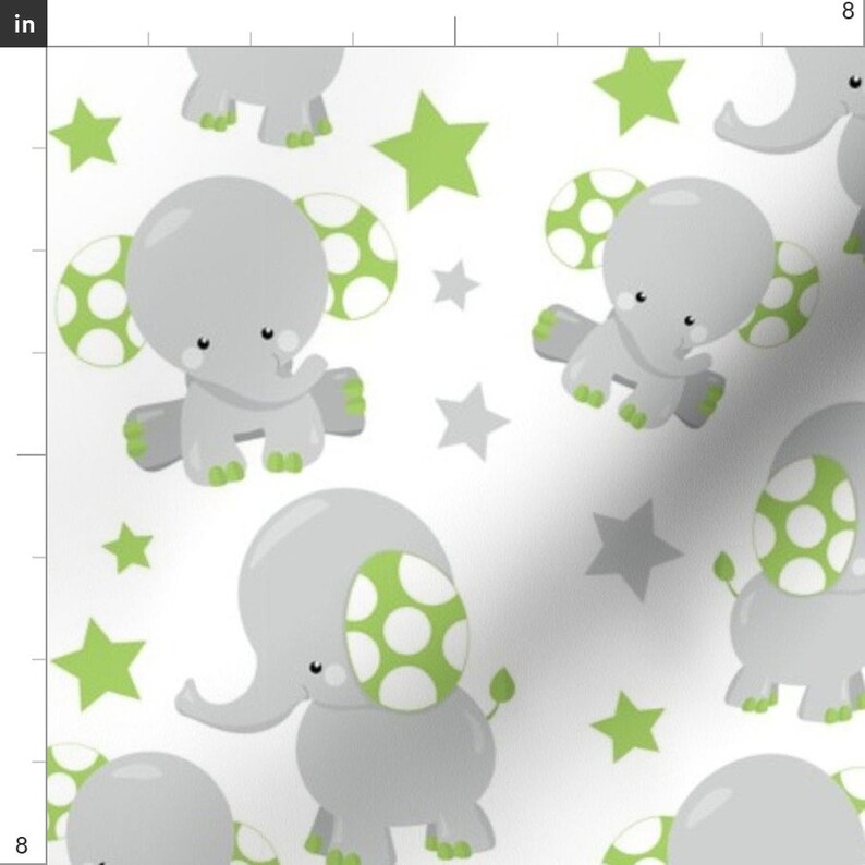 Elephant Fabric Dreamy Green Elephant By Prettygrafik Animal Baby Nursery Green White Gray Dot Cotton Fabric By The Yard With Spoonflower image 2