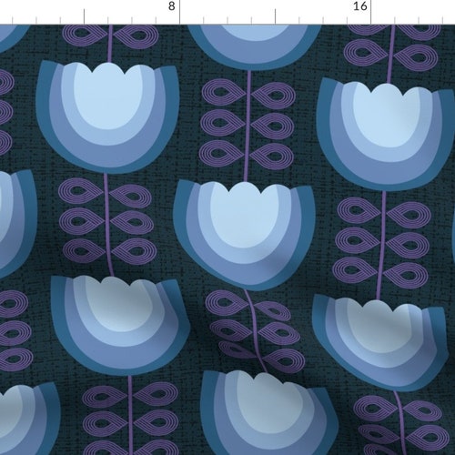 1960s Vintage Tulip Fabric Mod Blue Flowers by Ottomanbrim Etsy