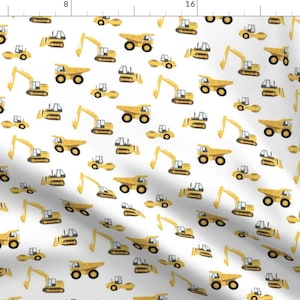 Construction Fabric - Construction Trucks - Yellow On White By Littlearrowdesign - Construction Cotton Fabric By The Yard With Spoonflower