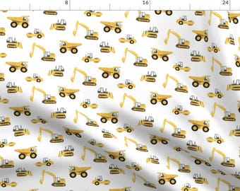 Construction Fabric - Construction Trucks - Yellow On White By Littlearrowdesign - Construction Cotton Fabric By The Yard With Spoonflower
