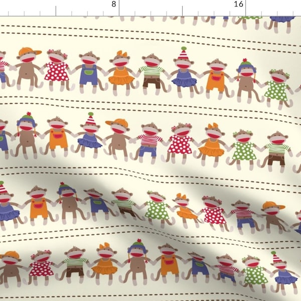 Sock Monkey Fabric - Sock Monkey Manners Stripe By Bzbdesigner - Kids Animal Nursery Cute Monkeys Cotton Fabric by the Yard with Spoonflower