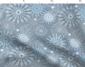Ice Crystal Fabric - Ice Flowers By Mirimo Design - Snowflakes Winter Geo Modern Snow Dusty Blue Cotton Fabric By The Yard With Spoonflower