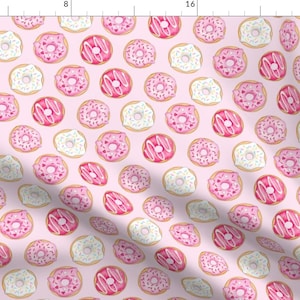 Pink Iced Donuts Fabric - Iced Donuts Pink - On Light Pink, 2&quot; Donuts By Hazel Fisher Creations - Cotton Fabric By The Yard With Spoonflower