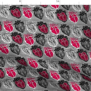 Heart Fabric - Love/Hate By Pond Ripple Anatomical Drawing Biology Anatomy Monochrome Gothic Emo- Cotton Fabric By The Yard With Spoonflower