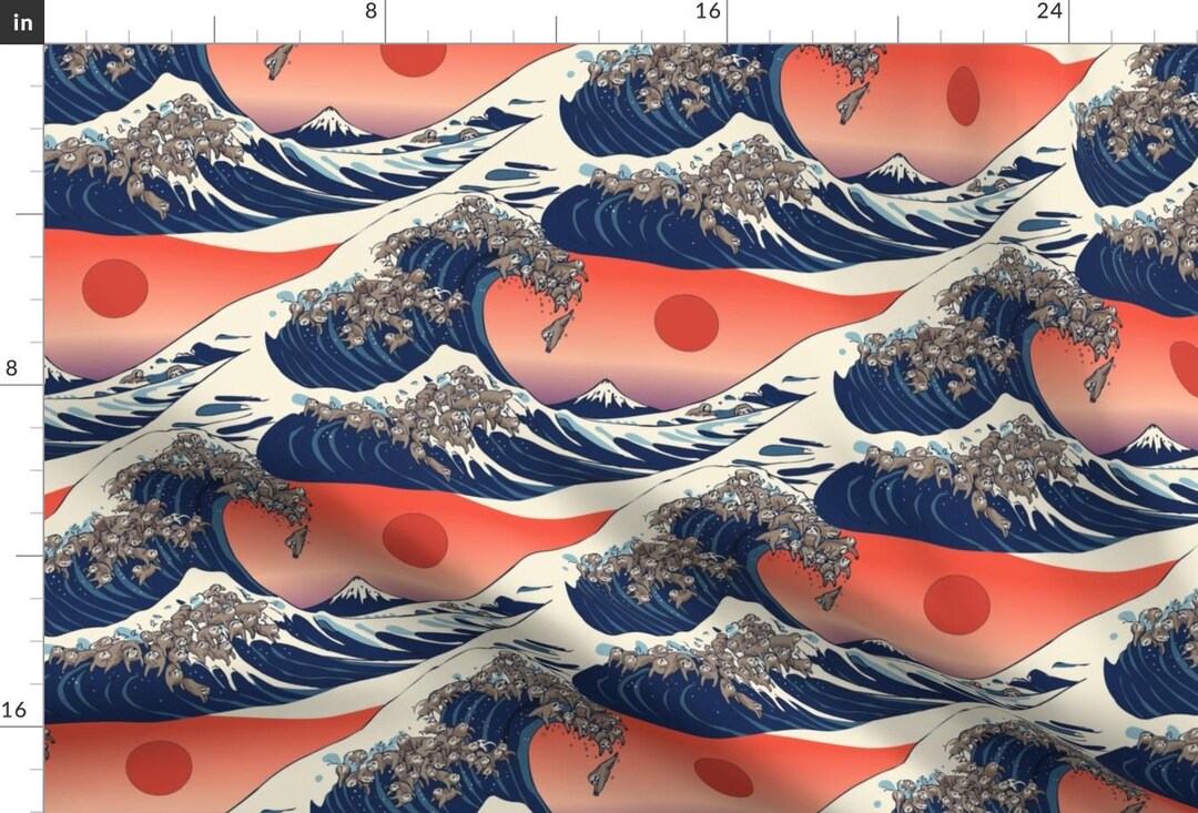 Sloth Ocean Waves Japan Fabric - the Great Wave of Sloth by Huebucket ...