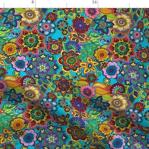 60s Fabric - Mandala Love By Woodledoo - 60s Colorful Doodle 1960s Mod Retro Vintage Psychedelic Cotton Fabric By The Yard With Spoonflower
