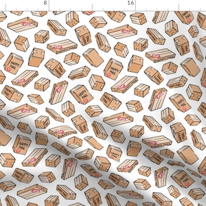 Shipping Boxes Fabric - Happy Mail Packages By Littlearrowdesign - Post Office Mail Carrier Cotton Fabric by the Yard with Spoonflower