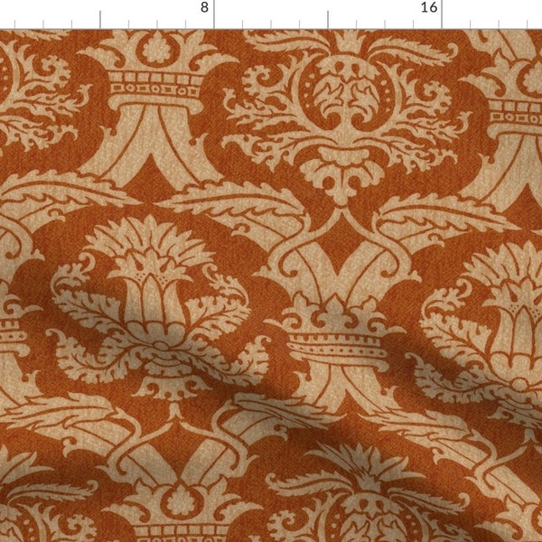 Ogee Fabric - Ottoman Damask 2a By Muhlenkott - Ogee Damask Floral Burnt Sienna Gold Home Decor Cotton Fabric By The Yard With Spoonflower