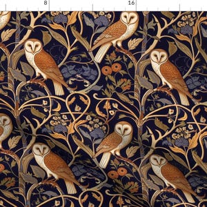 Renaissance Forest Fabric - Medieval Owls by nickleen - Medieval Owls Botanical Woodland Floral Historical Fabric by the Yard by Spoonflower
