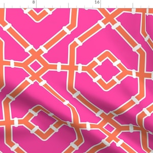 Bamboo Trellis Fabric - Preppy Spring by misentangledvision - Hot Pink Orange Chinoiserie Extra Large Fabric by the Yard by Spoonflower