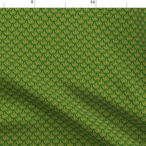 Celtic Knots On Scales Fabric - Celtic Scale 1 Green And Gold By Ingridthecrafty - Green Scales Cotton Fabric By The Yard With Spoonflower
