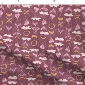 Maroon Pink Moths Pattern Fabric - Deluna Moths (Claret) Med By Nouveau Bohemian - Maroon Cotton Fabric By The Yard With Spoonflower