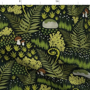 Woodland Fern Fabric - Moss Garden by anzela - Mushroom Fungi Moss Garden Botanical Green Zen Garden Fabric by the Yard by Spoonflower