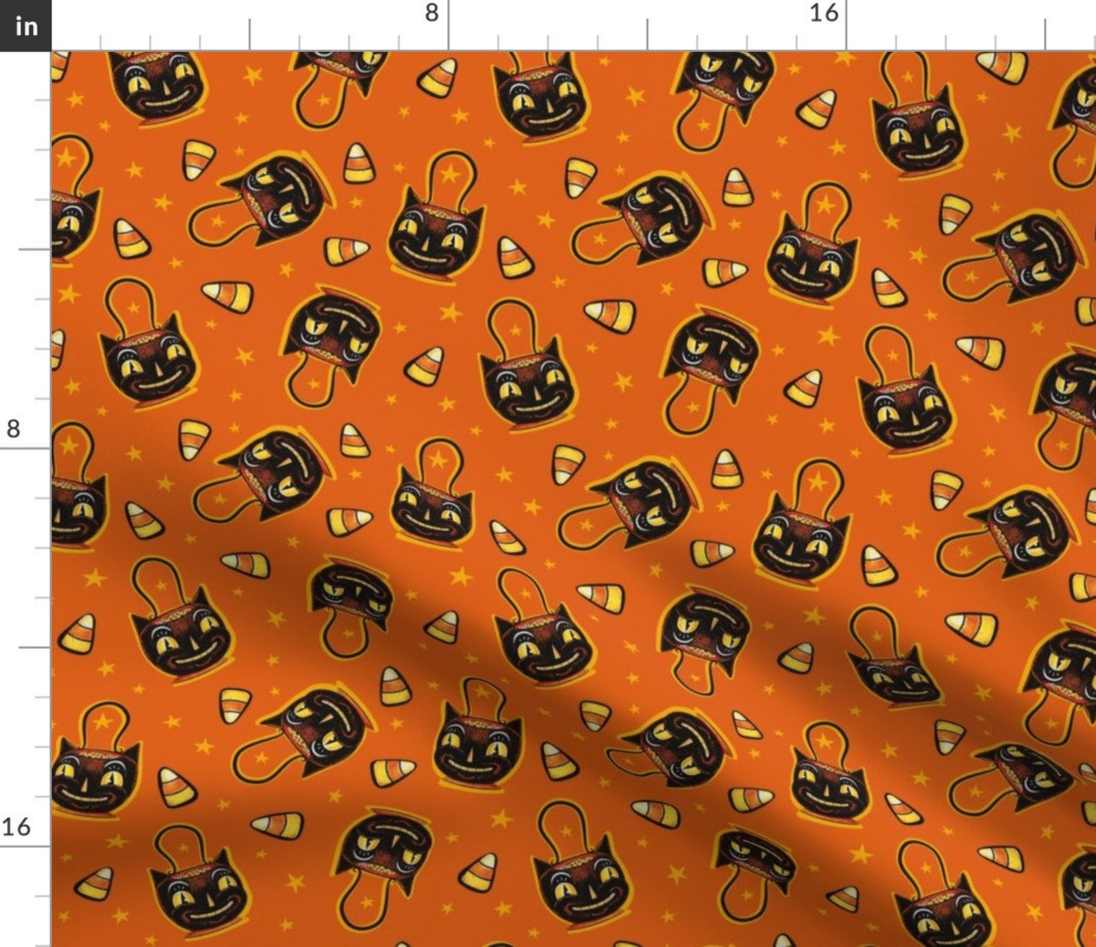 Vintage Halloween Fabric Trick or Treat Black Cat by Etsy