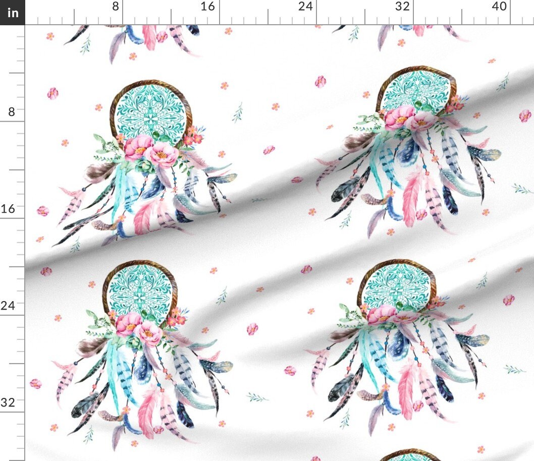 Dream Catcher Fabric 4 To 1 Aqua Pink Dream Catcher 42 Etsy