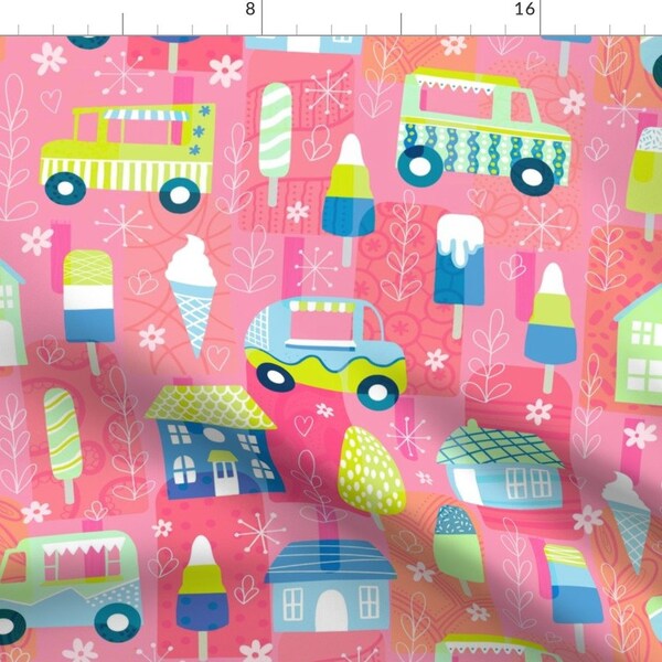 Pink Ice Cream Lolly Fabric - I Spy Ice Cream Trucks By Creativeinchi - Bright Pastels Hot Pink Cotton Fabric By The Yard With Spoonflower