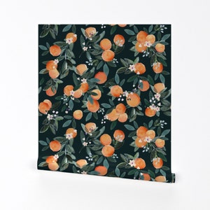 Citrus Wallpaper - Dear Clementine Oranges - Dark By Crystal Walen - Citrus Custom Printed Removable Adhesive Wallpaper Roll by Spoonflower