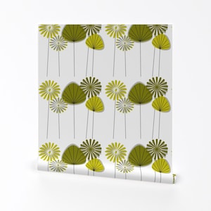 Carta da parati moderna di metà secolo - Fiori Avocado di Gigirn46@Aim Com - Rotolo di carta da parati autoadesiva rimovibile stampata personalizzata di Spoonflower