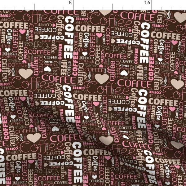 Coffee Love Fabric - Lovers Hipster Espresso Typography Text Brown Pink By Littlesmilemakers - Cotton Fabric By The Yard With Spoonflower