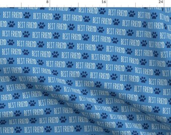 Dog Fabric - My Best Friend Is A Dog Blue By Brainsarepretty - Dog Friend Paw Print Blue White Cotton Fabric By The Yard With Spoonflower