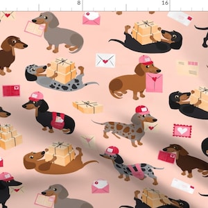 Valentines Day Fabric - Special Delivery Dachshunds By Jannasalak - Pink Cute Dogs Love Hearts Cotton Fabric By The Yard With Spoonflower