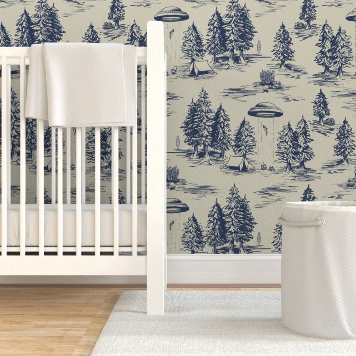 Alien Toile Wallpaper Large Alien Abduction Blue by - Etsy