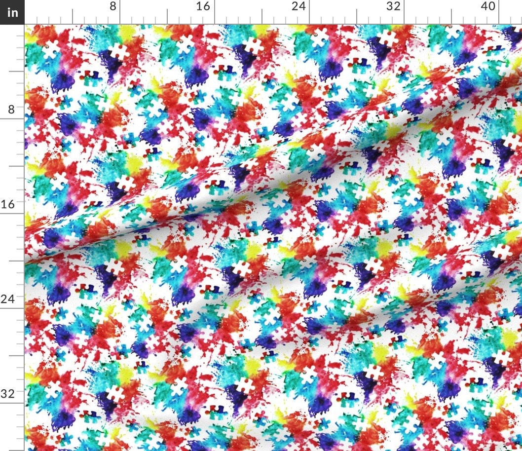 Puzzle Fabric Puzzle Piece Watercolor Splatter by Etsy