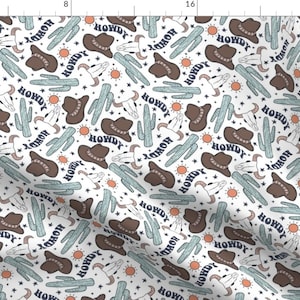 Western Kitsch Fabric - Howdy Cowboy  by brittanyfrostdesigns - Cowboy Cowgirl Saguaro Cactus Howdy Fabric by the Yard by Spoonflower
