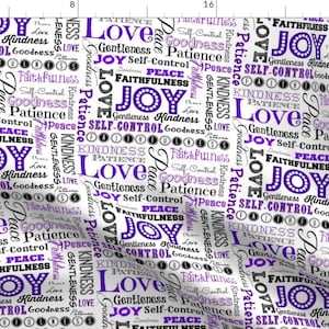 Purple Fabric - Fruit Of The Spirit by pamelachi -  Biblical Words Spirit Peace Christian Bible Scripture Fabric by the Yard by Spoonflower