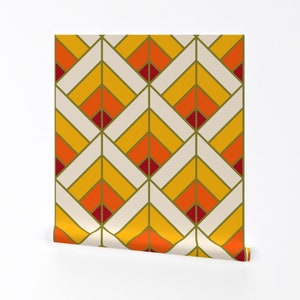 Geometry Wallpaper - Geometric Pattern By Red Wolf - Art Deco Sunset Glam 1970s Colors Removable Self Adhesive Wallpaper Roll by Spoonflower