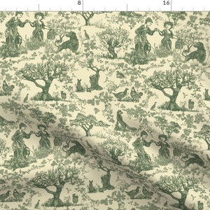 French Decorator Weight Pastoral Toile Fabric in Green and Cream