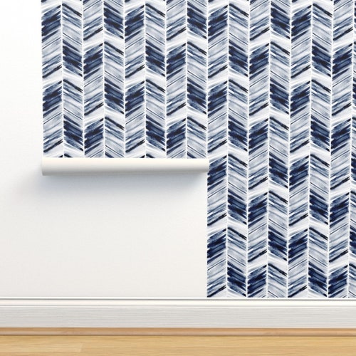 Chevron Wallpaper Herringbone // Navy by Littlearrowdesign - Etsy