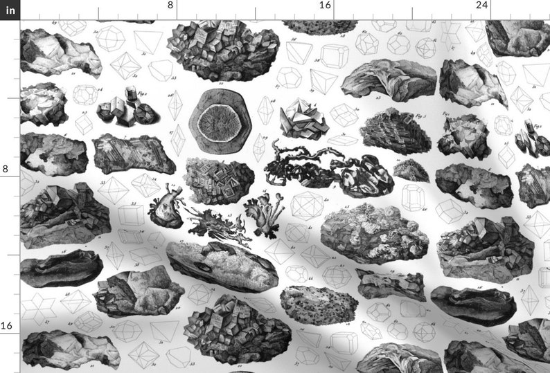 Black White Stone Gemstone Minerals Fabric Vintage Minerals Etsy