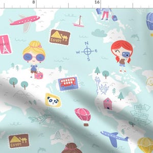 World Map Fabric - Love 2 Travel - Girls World Map By Ewa Brzozowska - World Map Kids Explore Cotton Fabric By The Yard With Spoonflower