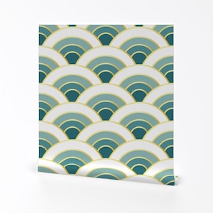 Scales Wallpaper - Osaka Waves Ocean By Foxlark - Modern Home Scales Custom Printed Removable Self Adhesive Wallpaper Roll by Spoonflower