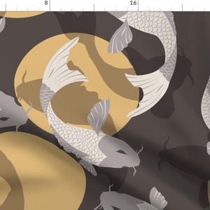 Carp Koi Fish Fabric - Koi Fish Pattern 003 By Bluelela - Carp Koi Japanese Neutral Colors Fish Cotton Fabric By The Yard With Spoonflower