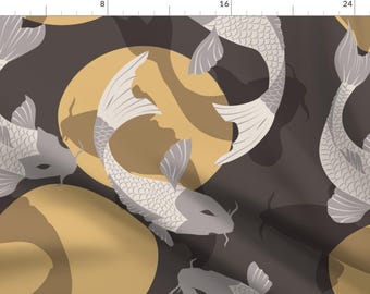 Carp Koi Fish Fabric - Koi Fish Pattern 003 By Bluelela - Carp Koi Japanese Neutral Colors Fish Cotton Fabric By The Yard With Spoonflower