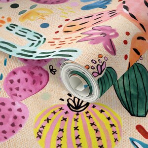 Desert Wallpaper fantasy Cacti by Tigatiga Succulents Pink - Etsy