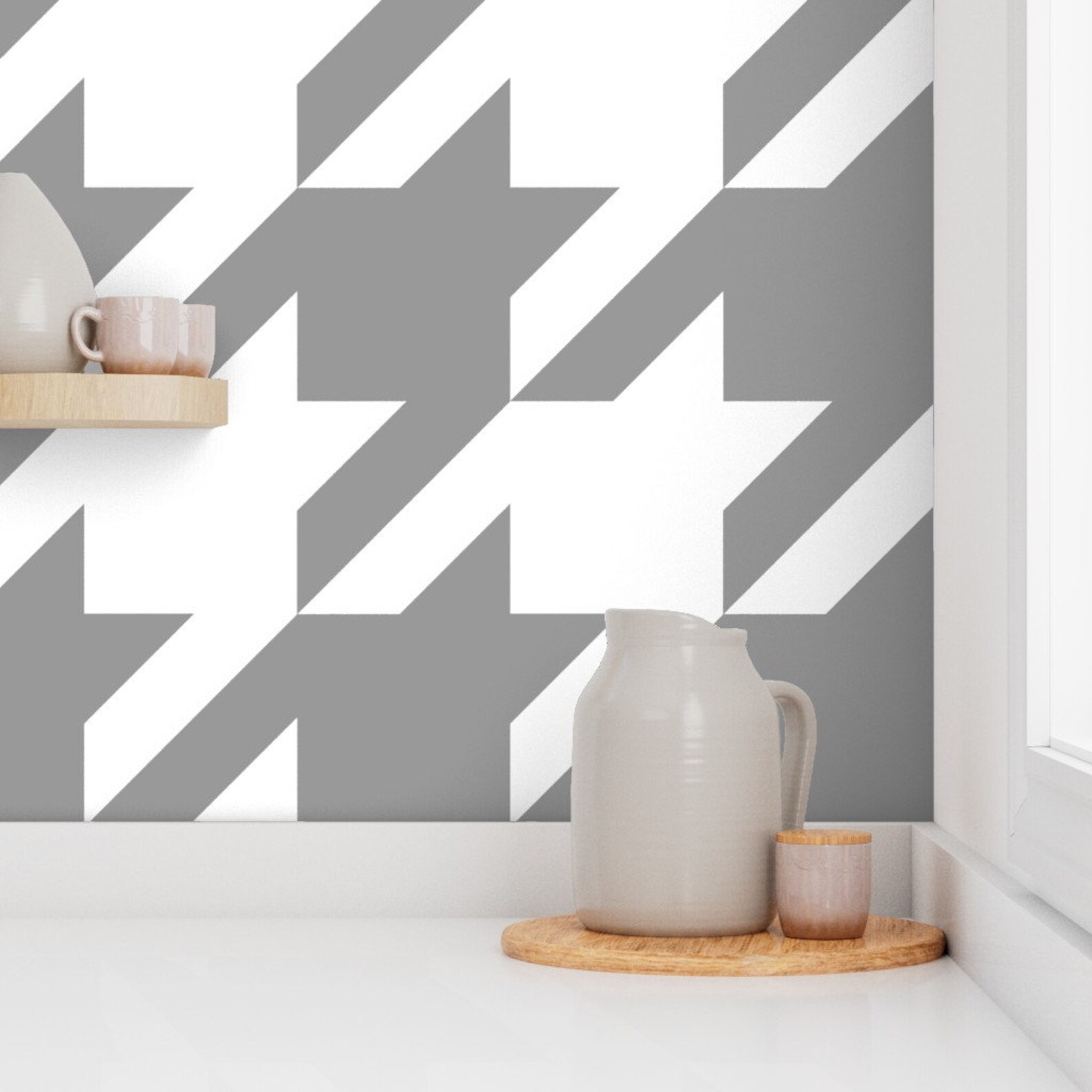 Houndstooth Wallpaper Modern Gray White by - Etsy